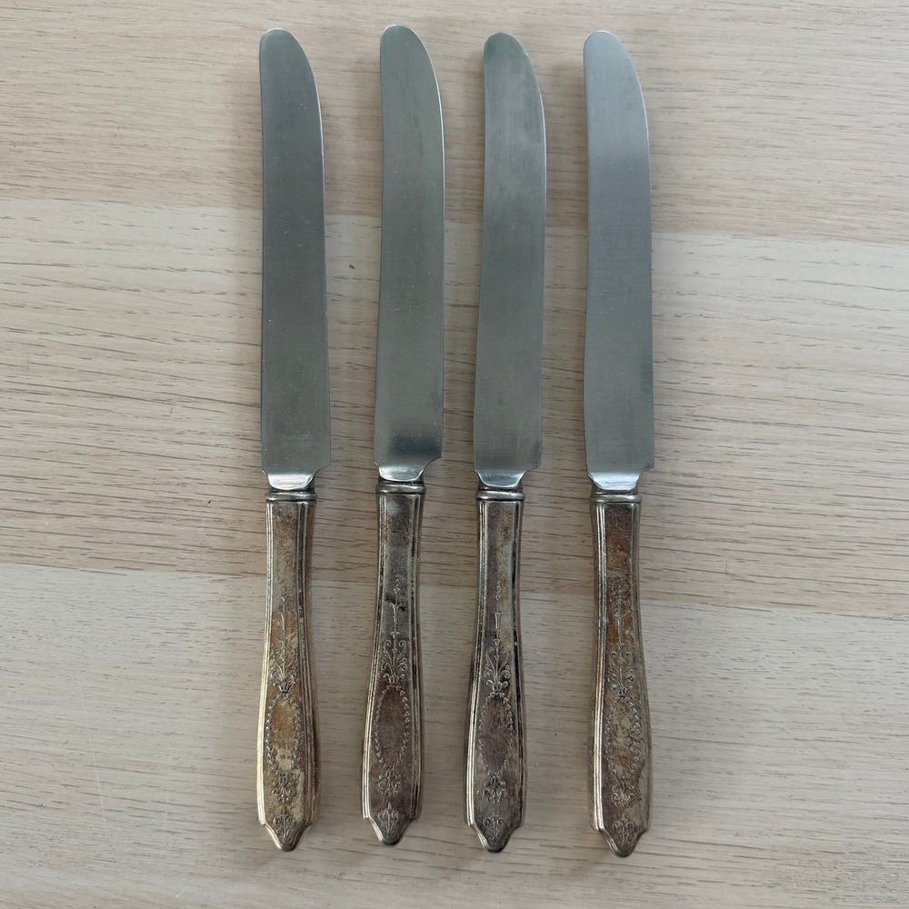 Vintage Rogers & Bro 1910 Adoration Silverplate Dinner Knives Set of 4 Patina